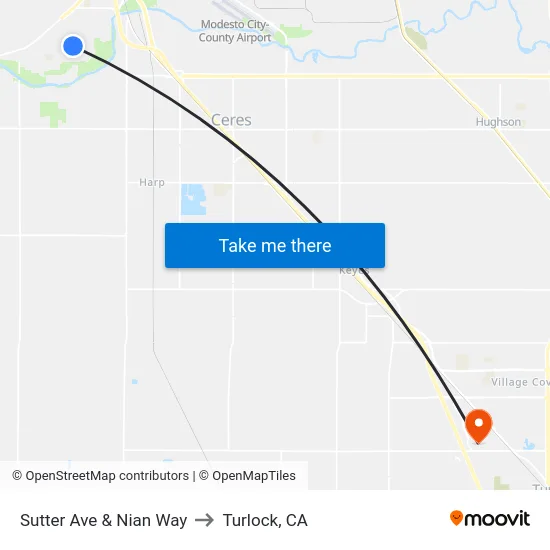 Sutter Ave & Nian Way to Turlock, CA map
