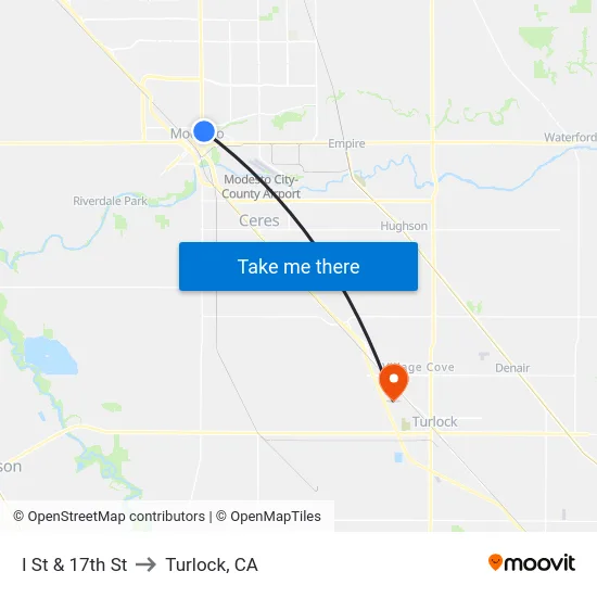 I St & 17th St to Turlock, CA map