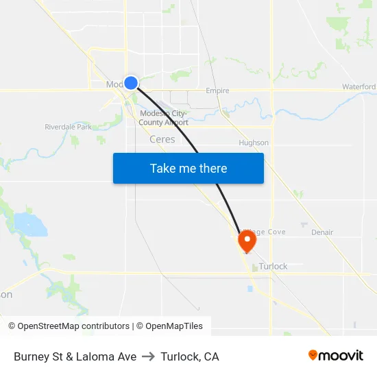 Burney St & Laloma Ave to Turlock, CA map