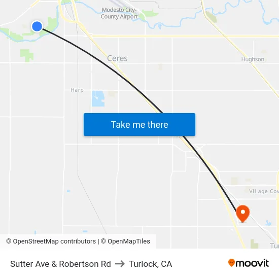 Sutter Ave & Robertson Rd to Turlock, CA map