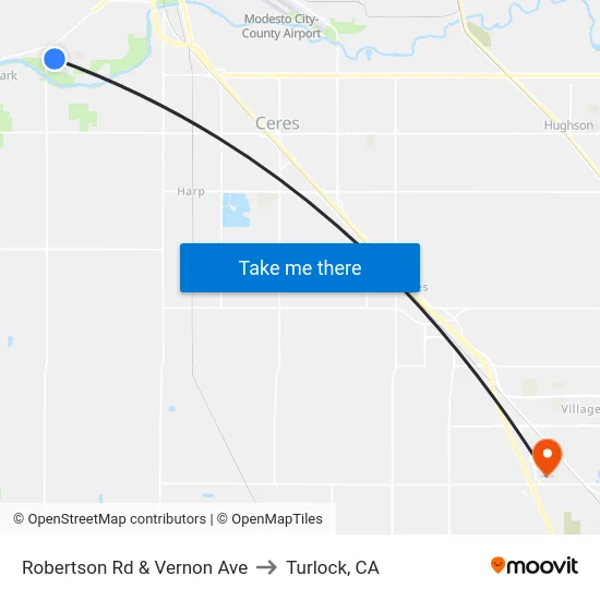 Robertson Rd & Vernon Ave to Turlock, CA map