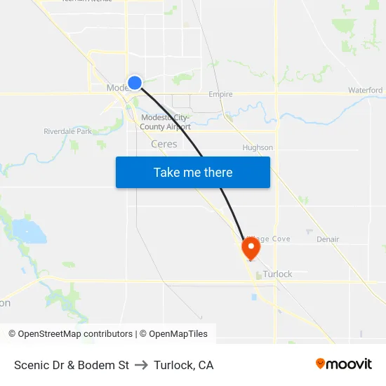 Scenic Dr & Bodem St to Turlock, CA map