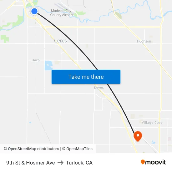 9th St & Hosmer Ave to Turlock, CA map