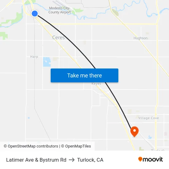 Latimer Ave & Bystrum Rd to Turlock, CA map