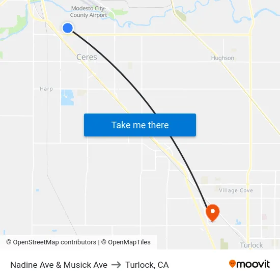 Nadine Ave & Musick Ave to Turlock, CA map