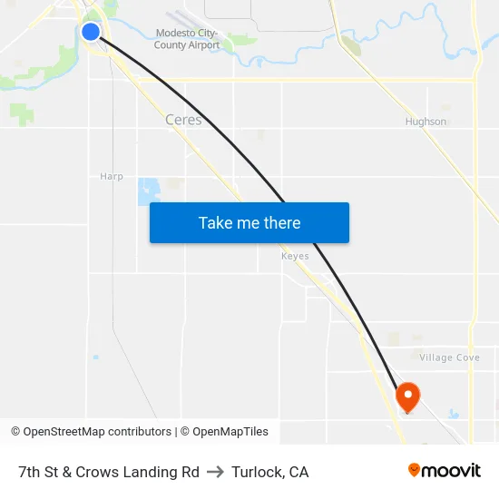 7th St & Crows Landing Rd to Turlock, CA map