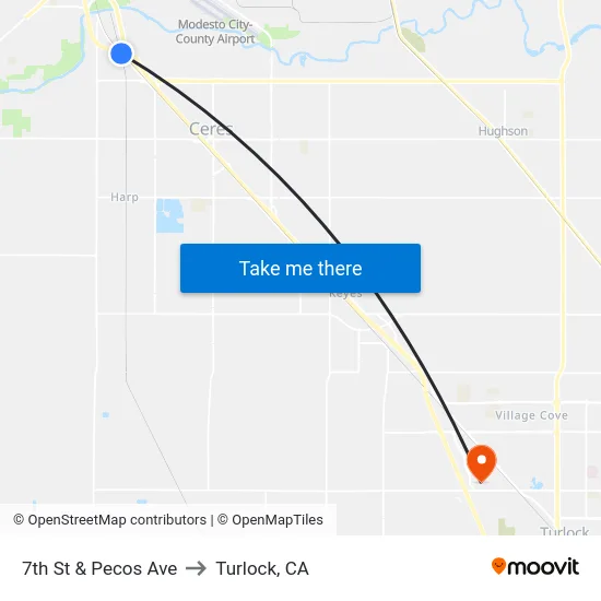 7th St & Pecos Ave to Turlock, CA map