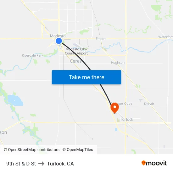 9th St & D St to Turlock, CA map