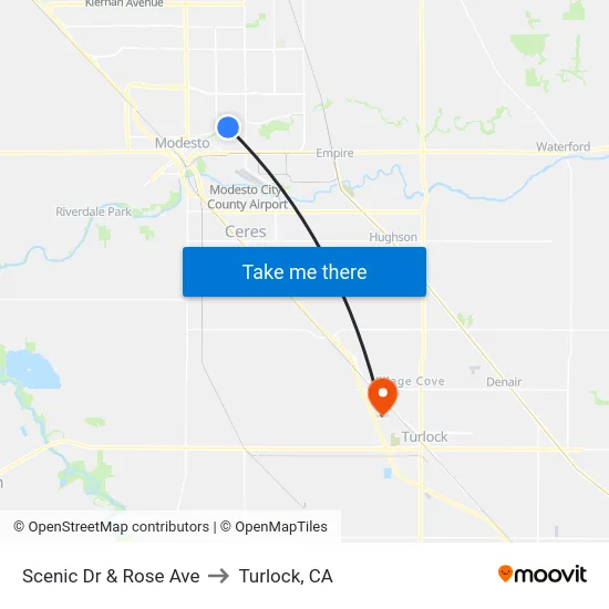 Scenic Dr & Rose Ave to Turlock, CA map