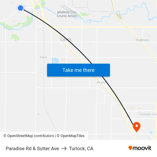 Paradise Rd & Sutter Ave to Turlock, CA map