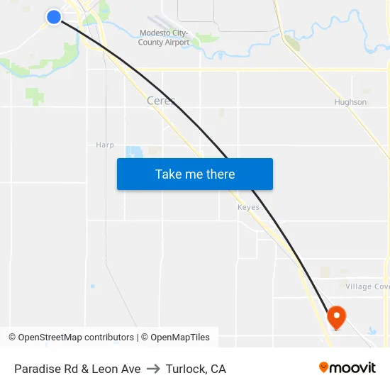 Paradise Rd & Leon Ave to Turlock, CA map