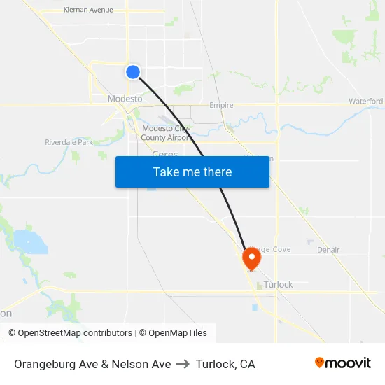 Orangeburg Ave & Nelson Ave to Turlock, CA map
