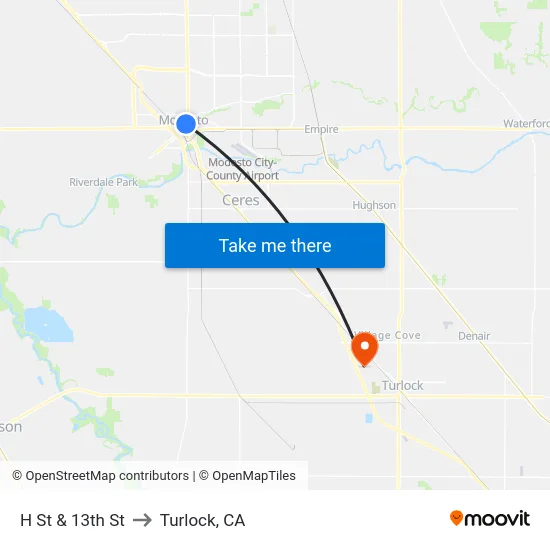 H St & 13th St to Turlock, CA map