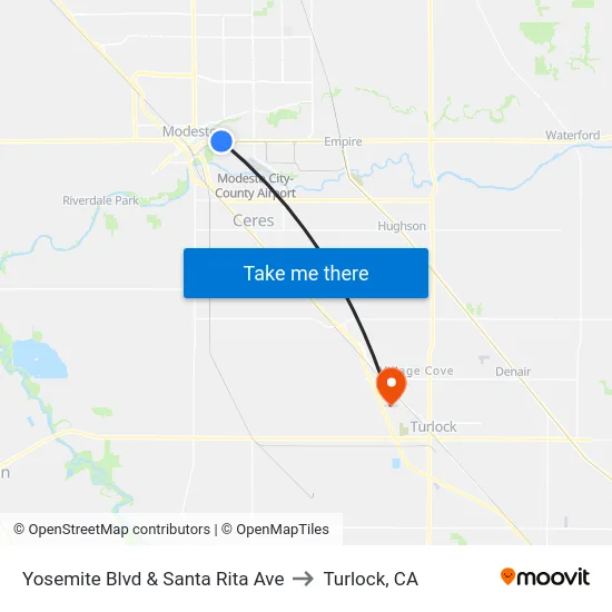 Yosemite Blvd & Santa Rita Ave to Turlock, CA map