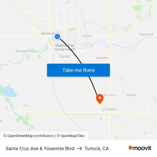 Santa Cruz Ave & Yosemite Blvd to Turlock, CA map