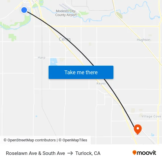Roselawn Ave & South Ave to Turlock, CA map