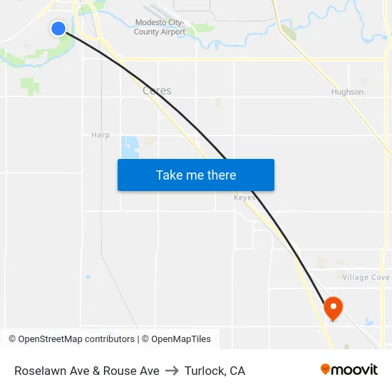 Roselawn Ave & Rouse Ave to Turlock, CA map