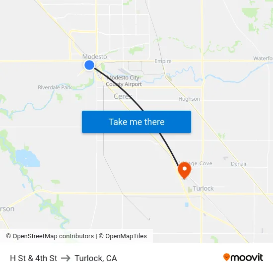 H St & 4th St to Turlock, CA map
