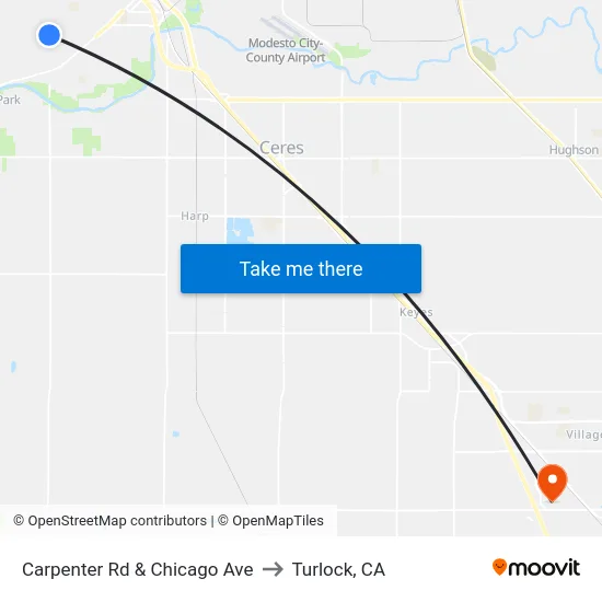 Carpenter Rd & Chicago Ave to Turlock, CA map