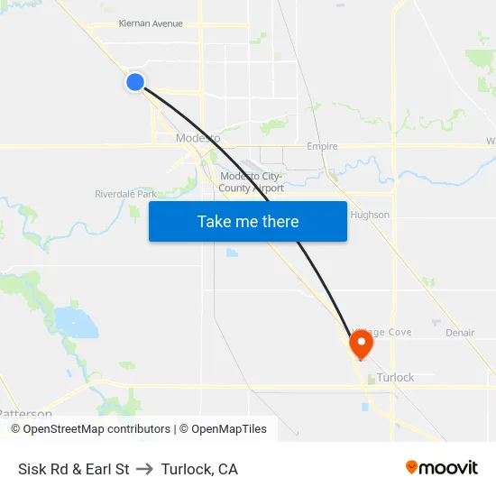 Sisk Rd & Earl St to Turlock, CA map