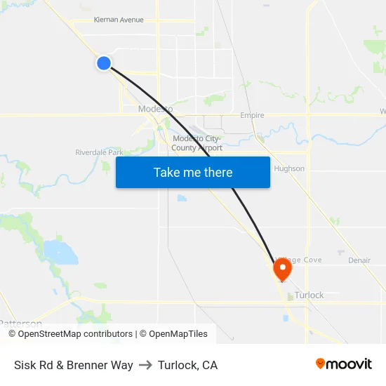 Sisk Rd & Brenner Way to Turlock, CA map