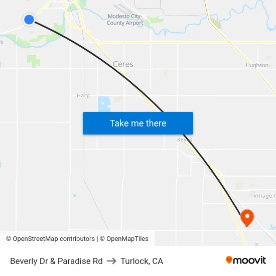 Beverly Dr & Paradise Rd to Turlock, CA map