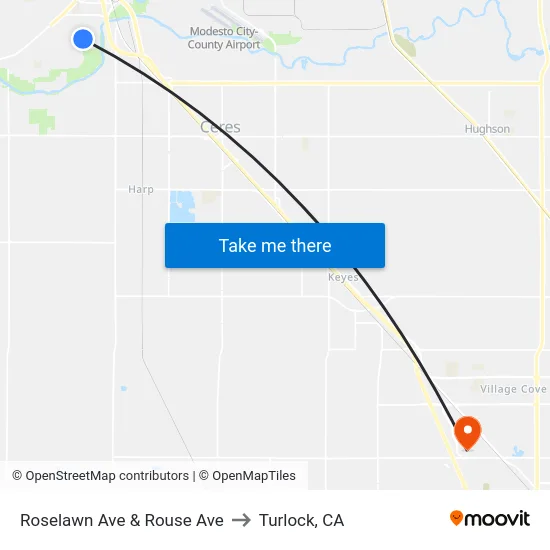 Roselawn Ave & Rouse Ave to Turlock, CA map