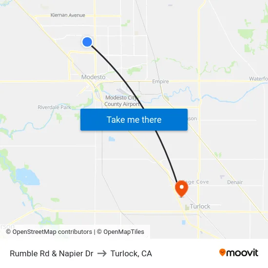 Rumble Rd & Napier Dr to Turlock, CA map