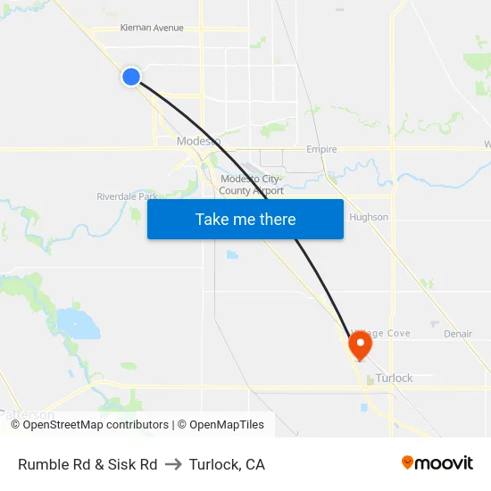 Rumble Rd & Sisk Rd to Turlock, CA map