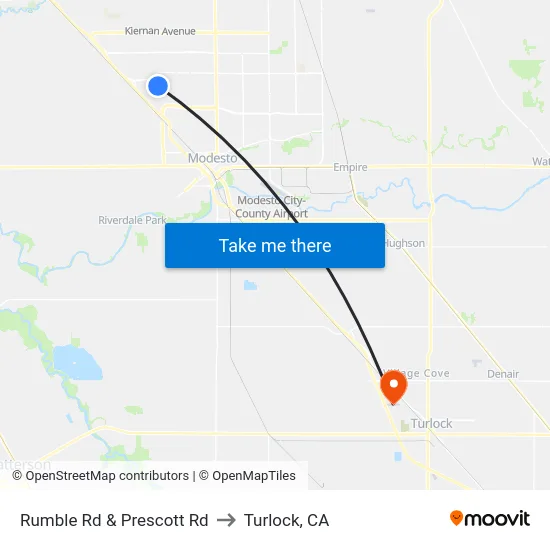 Rumble Rd & Prescott Rd to Turlock, CA map