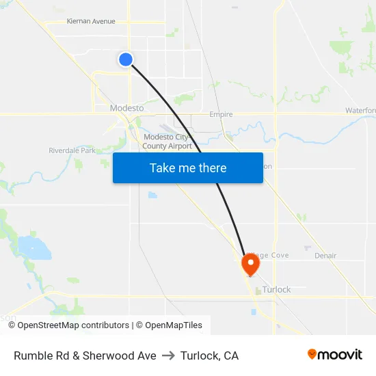 Rumble Rd & Sherwood Ave to Turlock, CA map