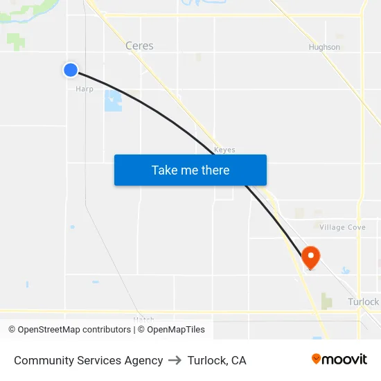 Community Services Agency to Turlock, CA map