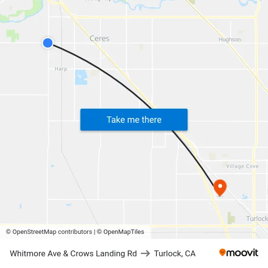 Whitmore Ave & Crows Landing Rd to Turlock, CA map