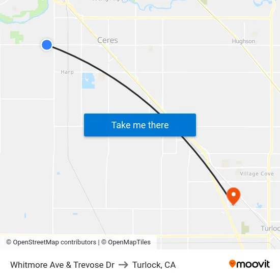 Whitmore Ave & Trevose Dr to Turlock, CA map