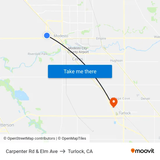 Carpenter Rd & Elm Ave to Turlock, CA map