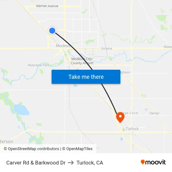 Carver Rd & Barkwood Dr to Turlock, CA map