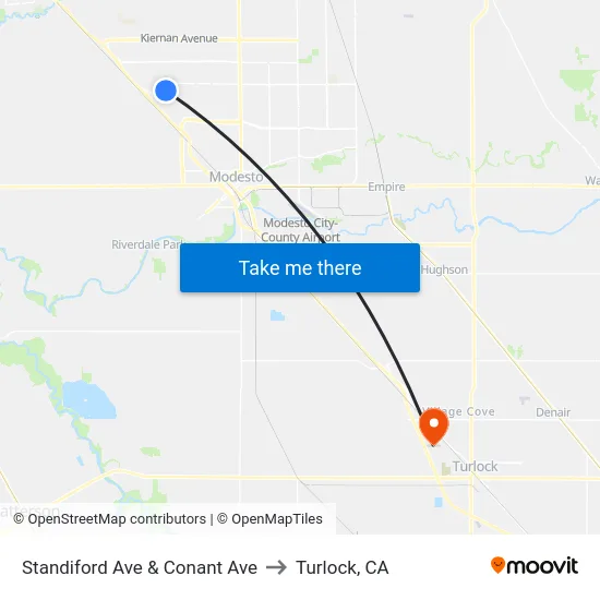 Standiford Ave & Conant Ave to Turlock, CA map