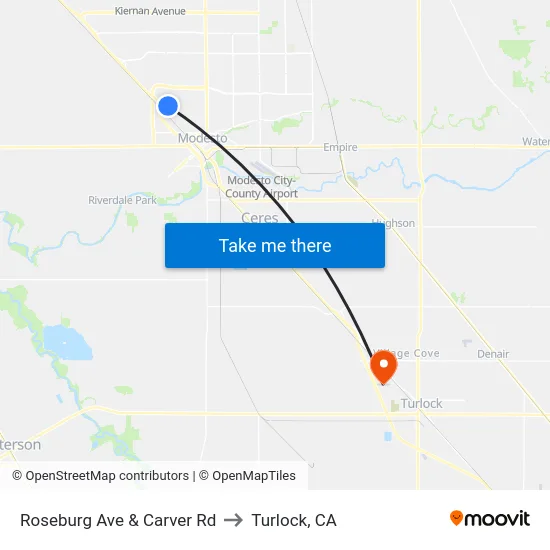 Roseburg Ave & Carver Rd to Turlock, CA map