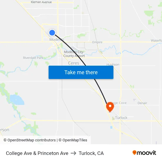 College Ave & Princeton Ave to Turlock, CA map