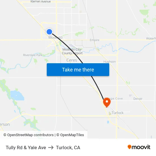 Tully Rd & Yale Ave to Turlock, CA map