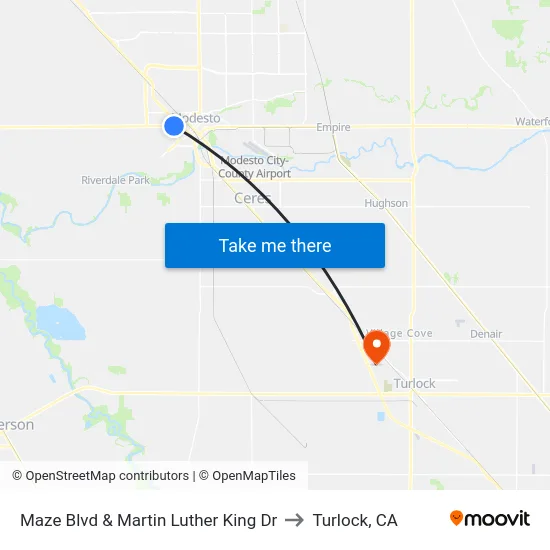 Maze Blvd & Martin Luther King Dr to Turlock, CA map