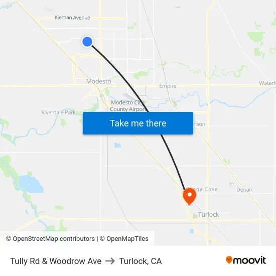 Tully Rd & Woodrow Ave to Turlock, CA map