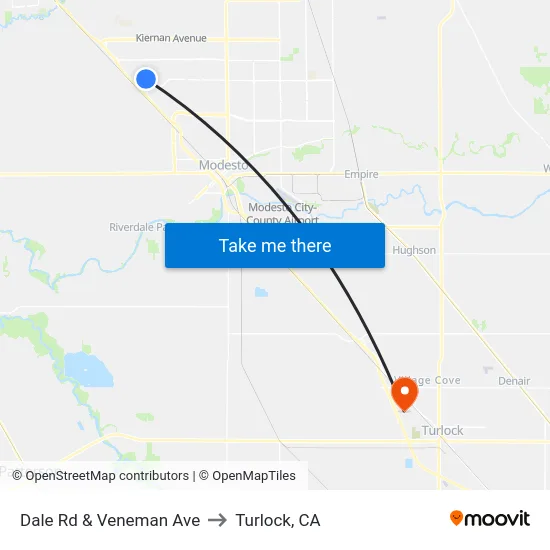 Dale Rd & Veneman Ave to Turlock, CA map