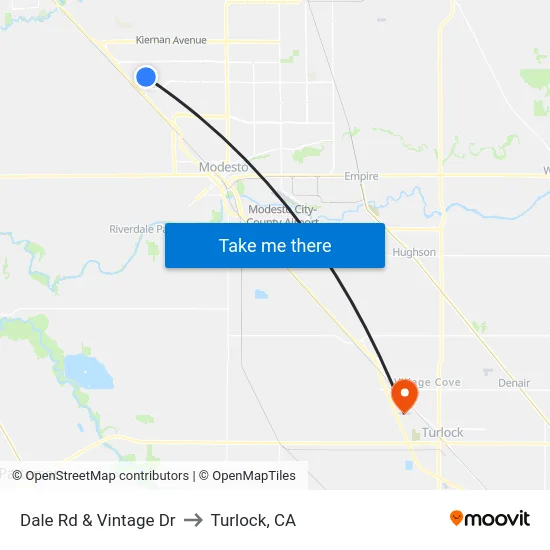 Dale Rd & Vintage Dr to Turlock, CA map