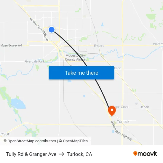 Tully Rd & Granger Ave to Turlock, CA map