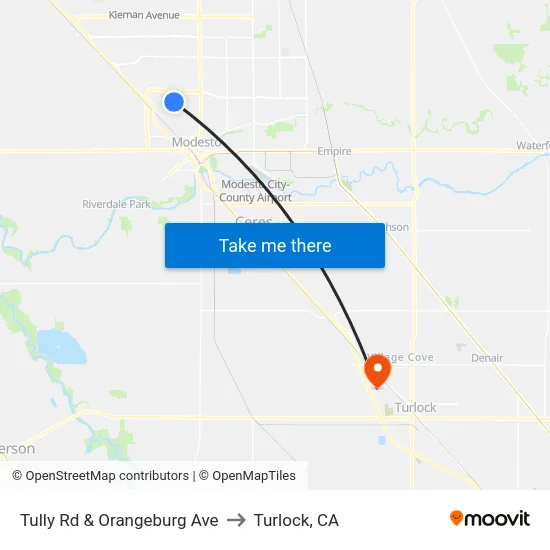Tully Rd & Orangeburg Ave to Turlock, CA map