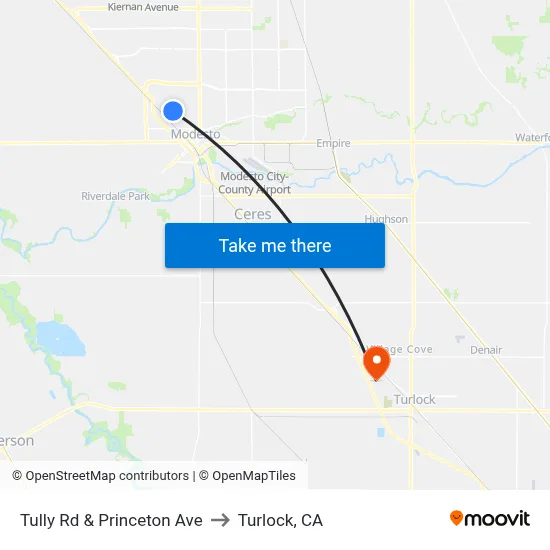 Tully Rd & Princeton Ave to Turlock, CA map