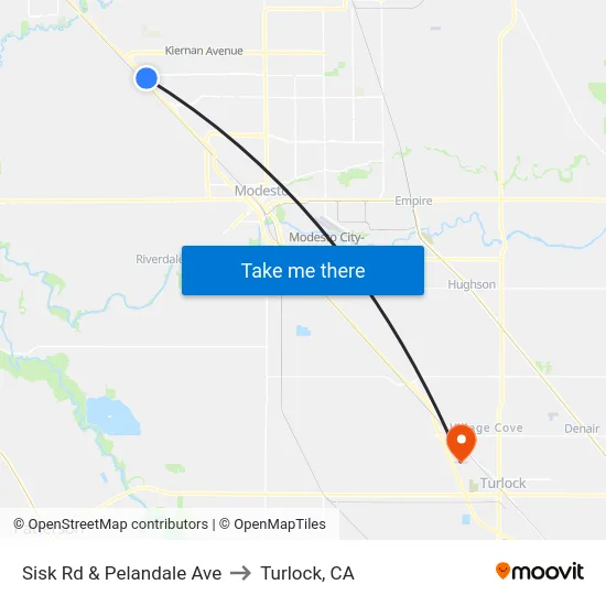 Sisk Rd & Pelandale Ave to Turlock, CA map