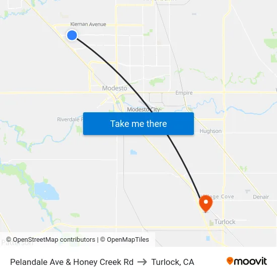 Pelandale Ave & Honey Creek Rd to Turlock, CA map