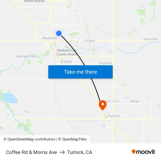 Coffee Rd & Morris Ave to Turlock, CA map